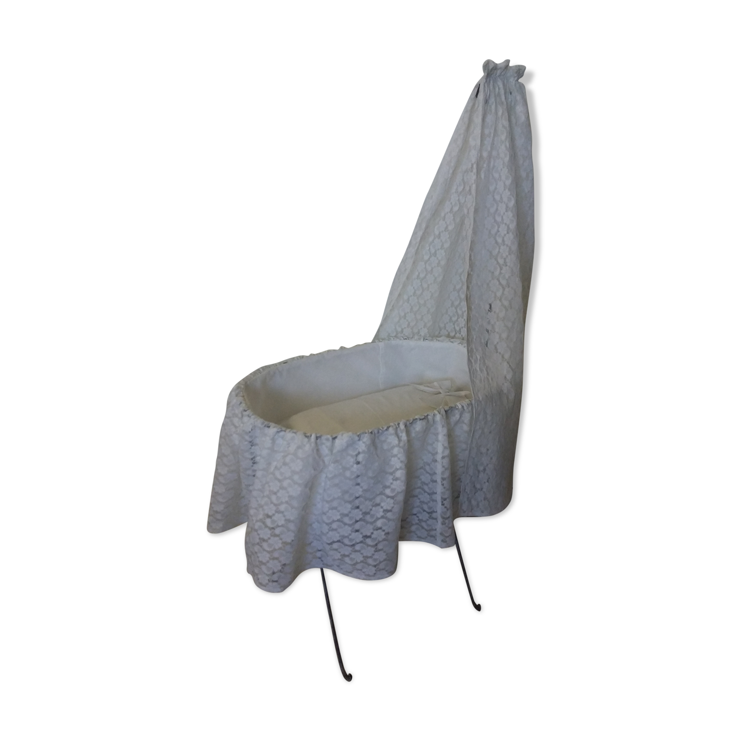 Cradle old iron and lace doll
