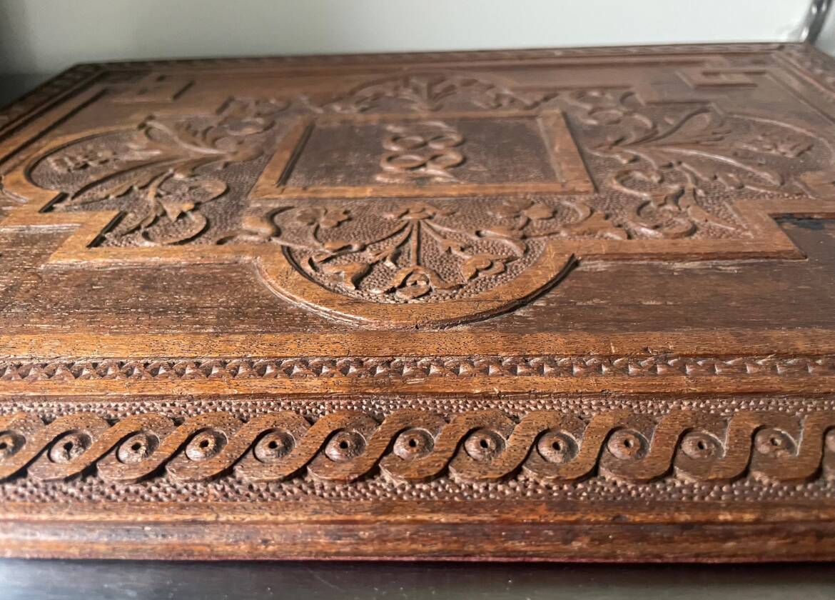Antique  1881 Carved on solid wood Panel  Relief