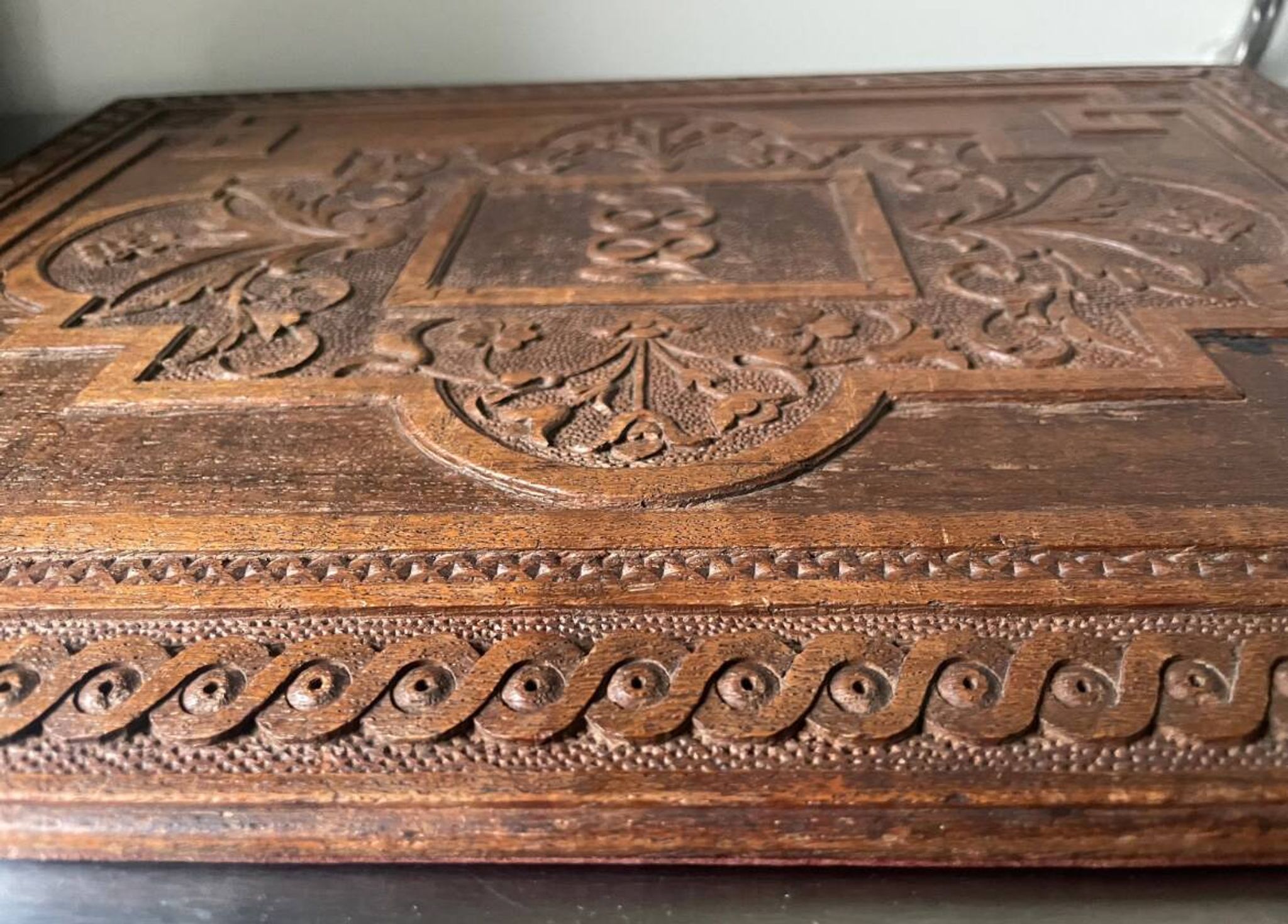 Antique  1881 Carved on solid wood Panel  Relief