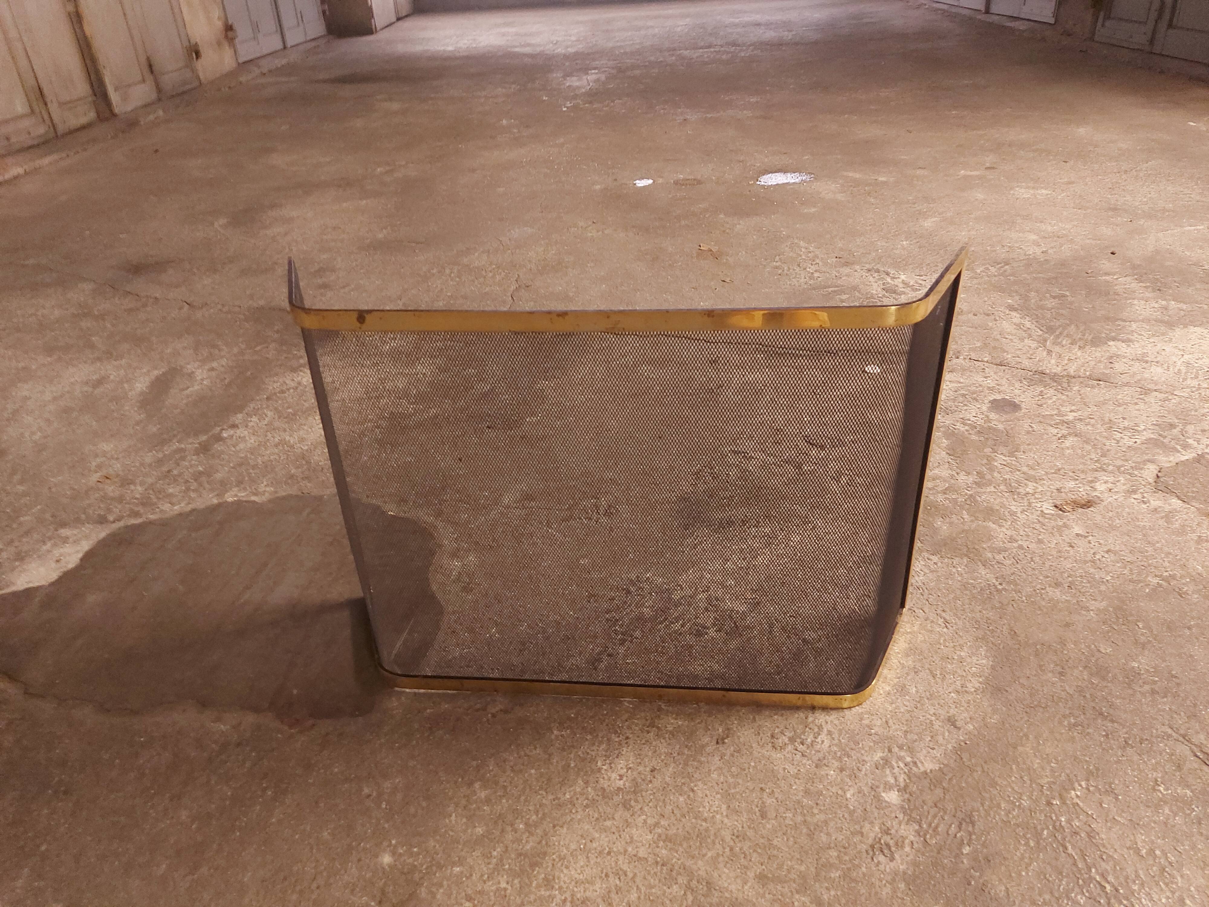 Chimney fire screen, vintage brass