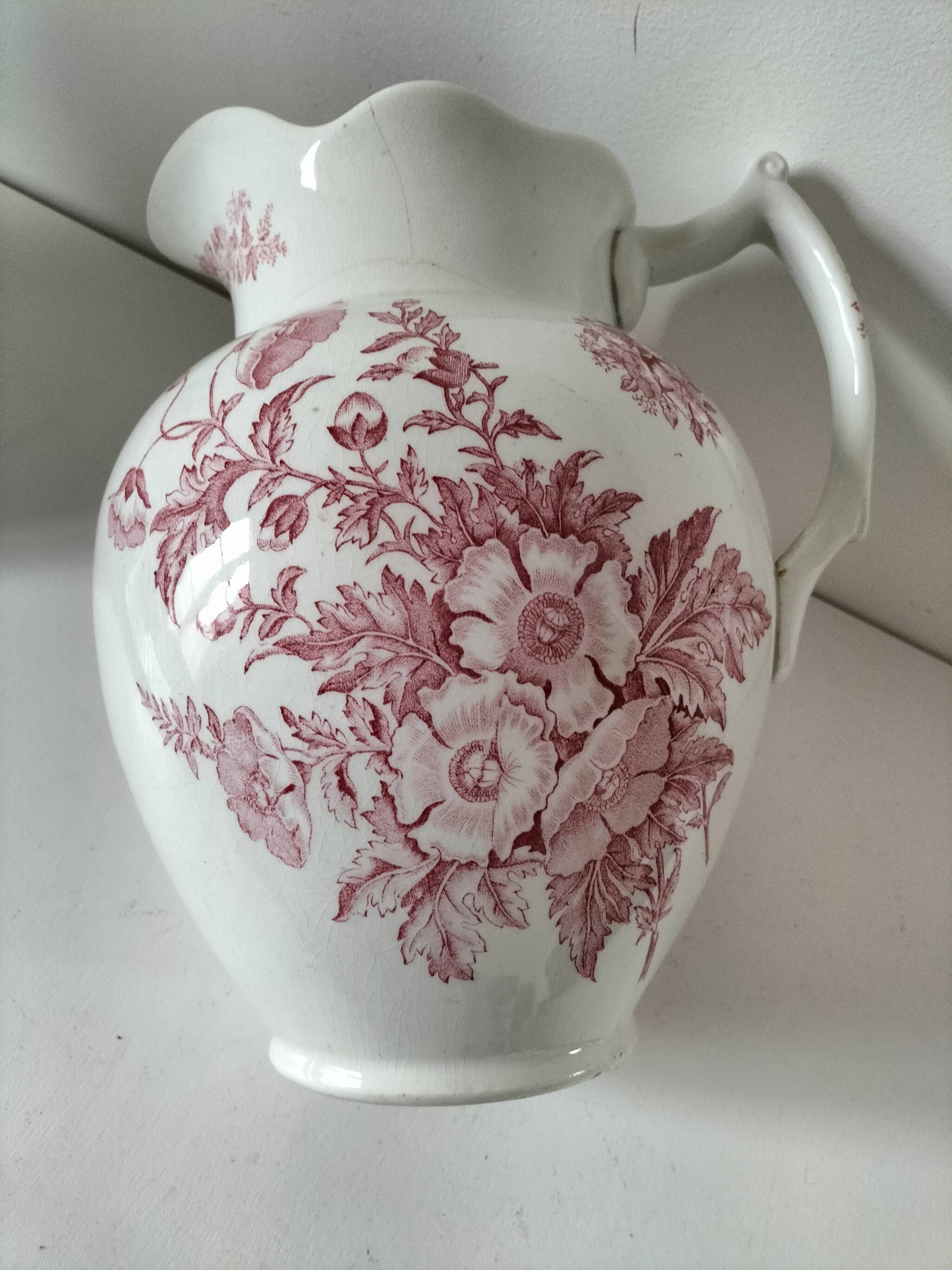 Large earthenware jug – Onnaing pottery (Nord), “Poppy” decoration