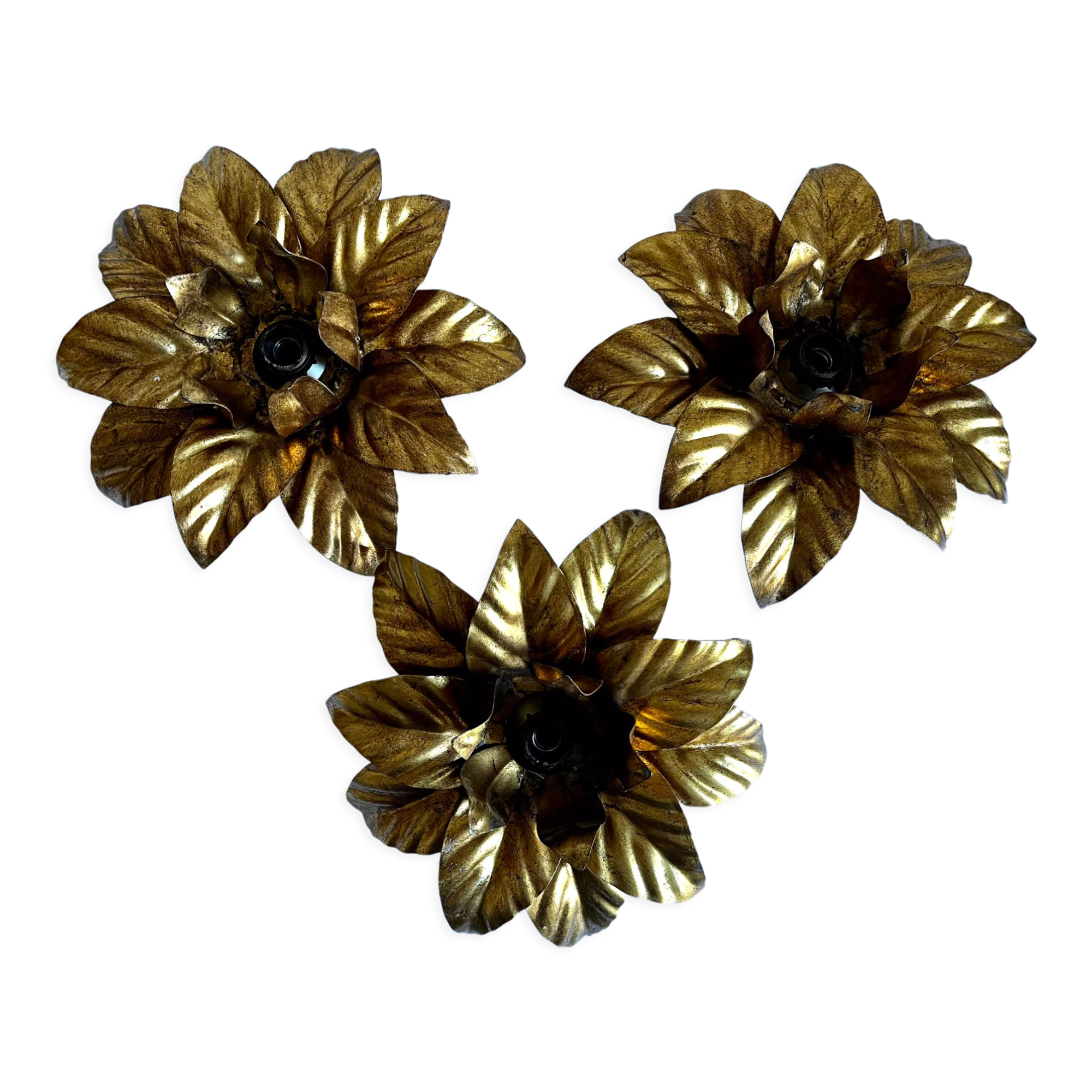 Trio appliques golden flowers