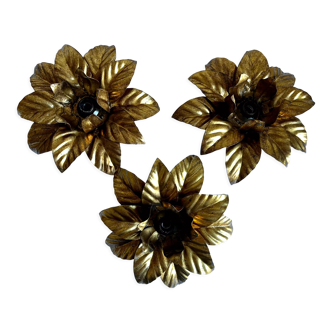 Trio appliques fleurs dorées