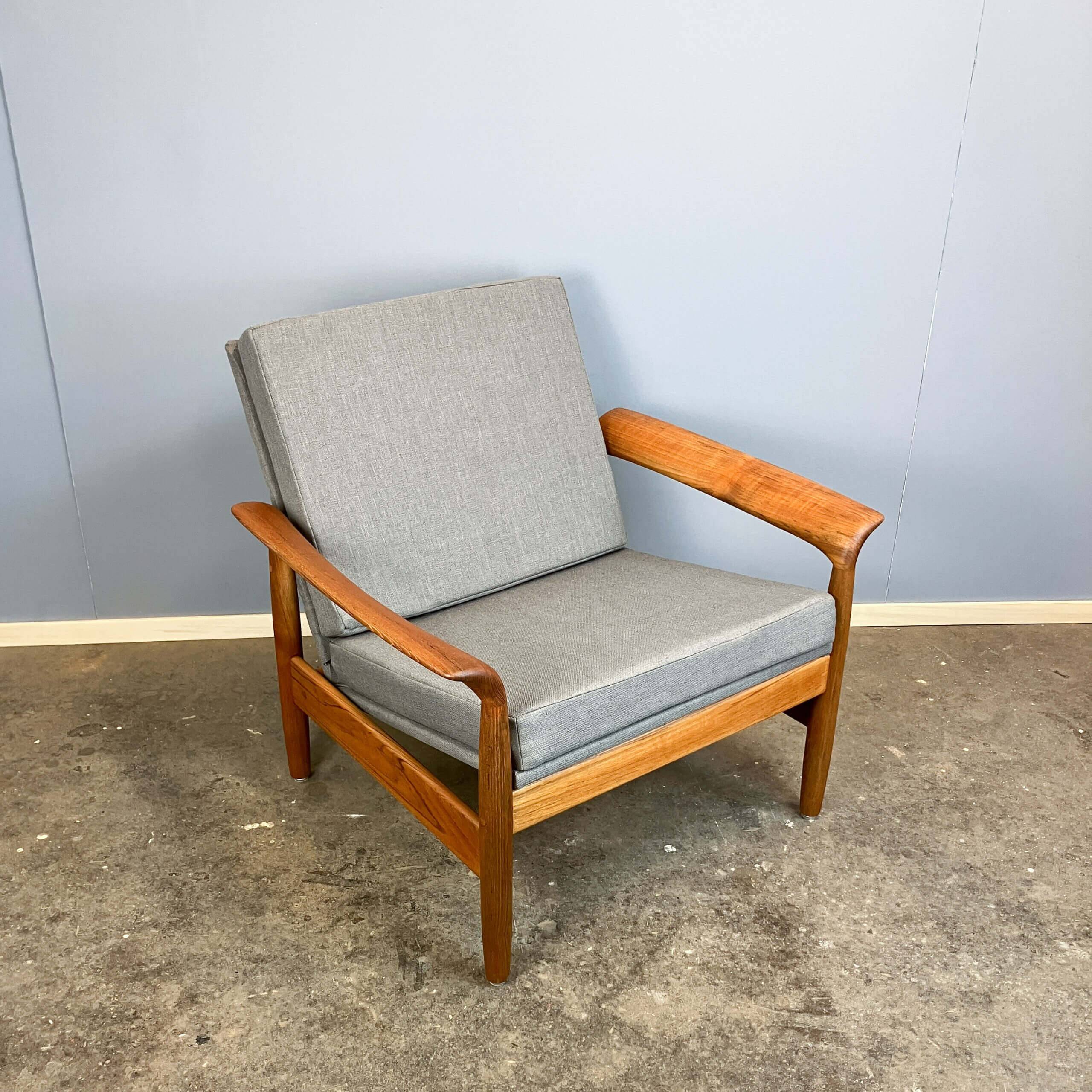 Armchair, teak with grey upholstery, 1960s
