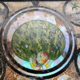 Plateau de service antique en bois d’acajou, verre et nacre