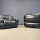 Set of black leather lounge chairs by Sapporo for Mobil Girgi, 1970s