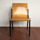 1950s church or school chairs in beech plywood and black stained wood by Roland Rainer