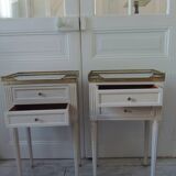 Pair of beautifully crafted bedside tables, end tables, pearl gray.
