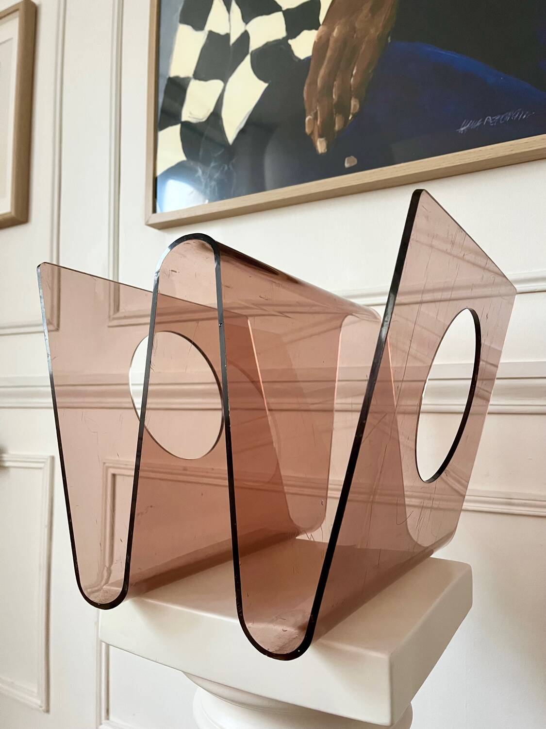 Plexiglas magazine rack by Michel Dumas for Rochebobois