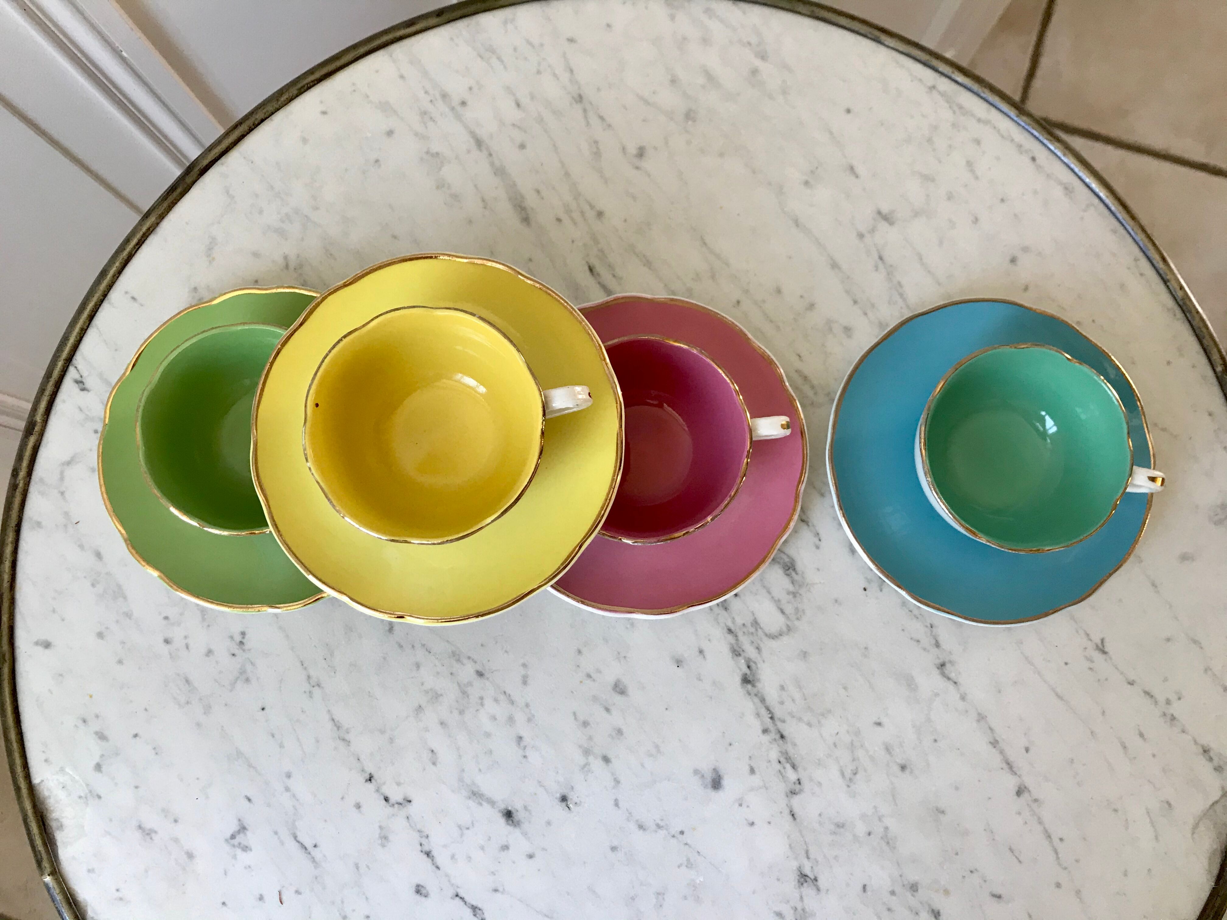 Set of 4 cups Digoin Sarreguemines pastel years 50-60