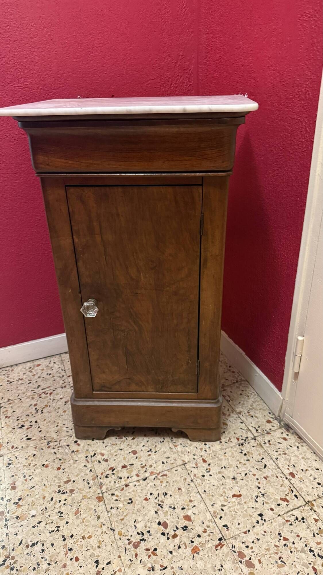 Antique wooden bedside table with marble top (Somno 19th century)