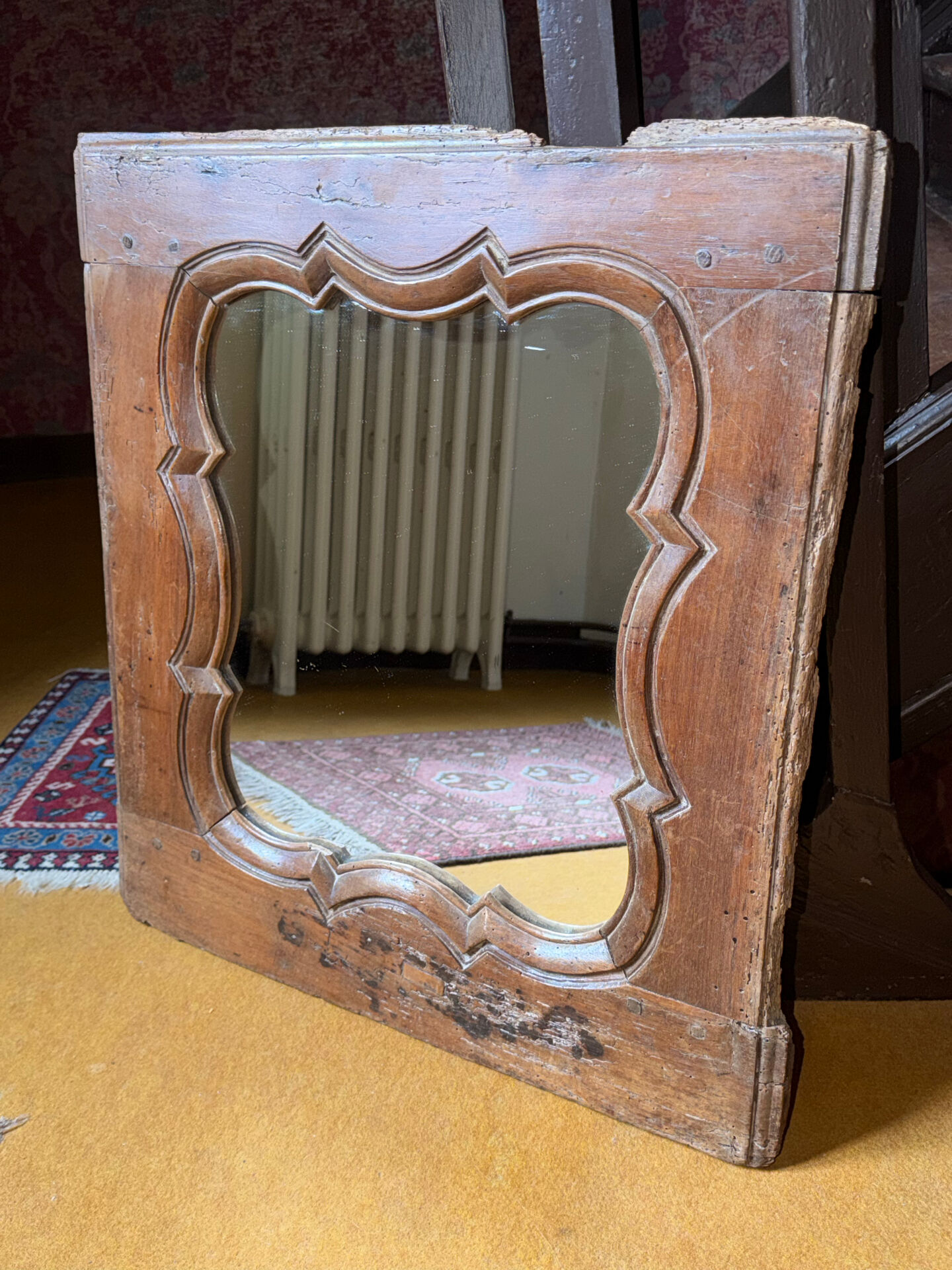 Antique wooden mirror – moulded and carved frame