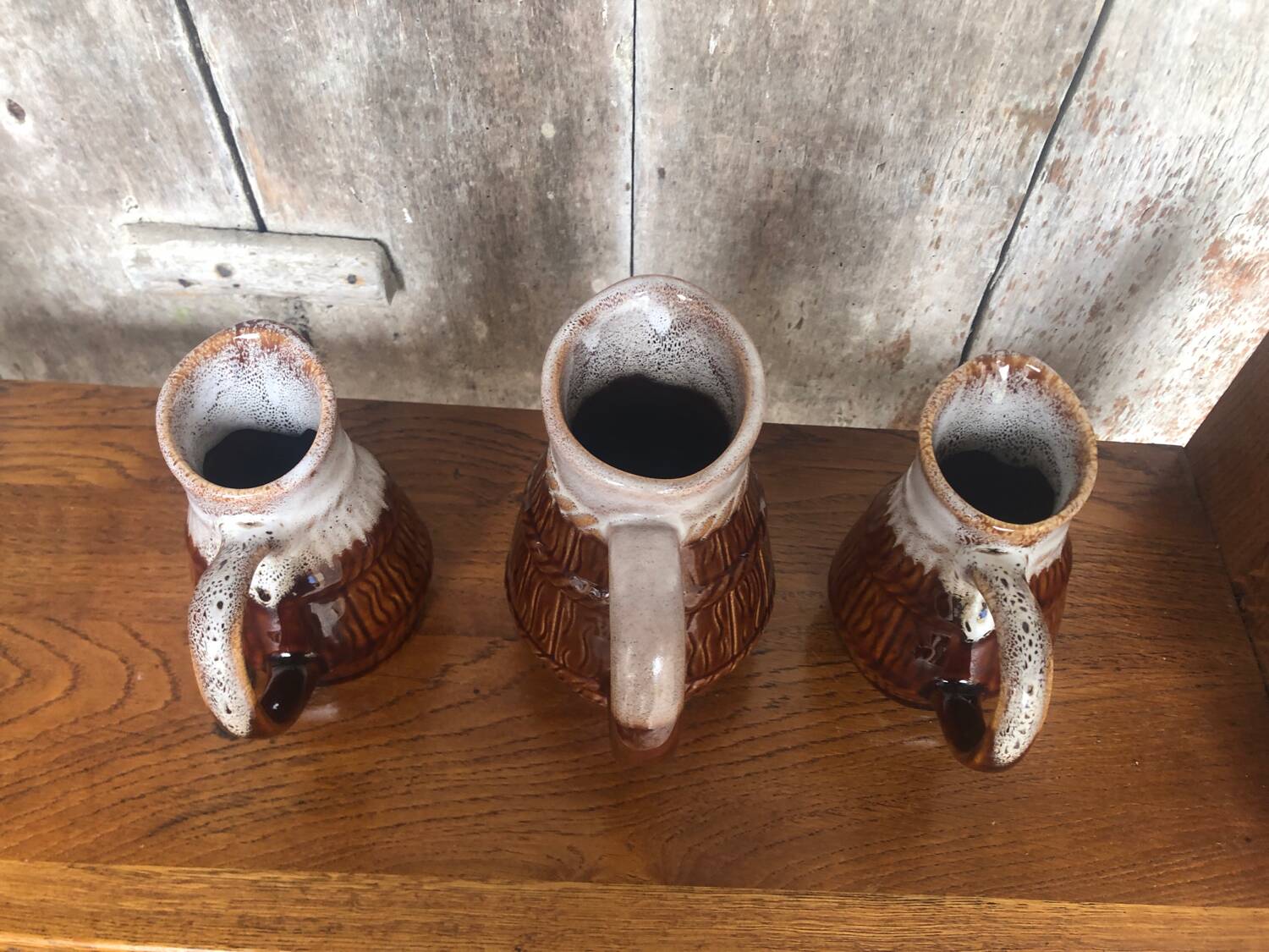 Set of 3 old revol b63 flamed ceramic pitchers 0.25l & 0.5l
