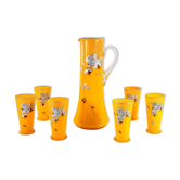 Service à limonade art nouveau pichet et 6 verres peints à la main en verre de Bohême début du 20ème siècle