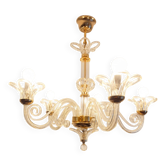 Lustre vintage en verre transparent et laiton doré, style Murano