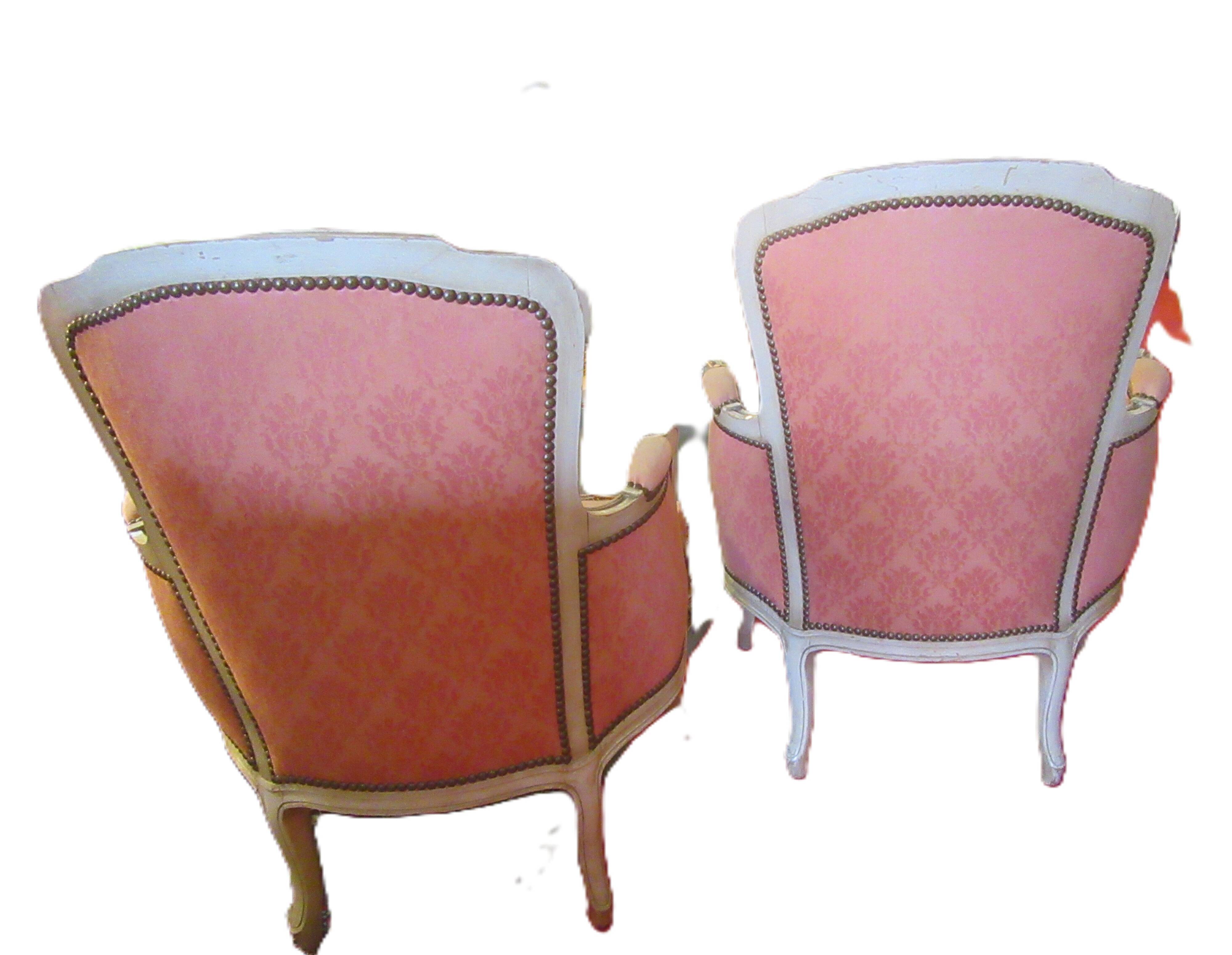 Pair of pink Louis XV style armchairs.