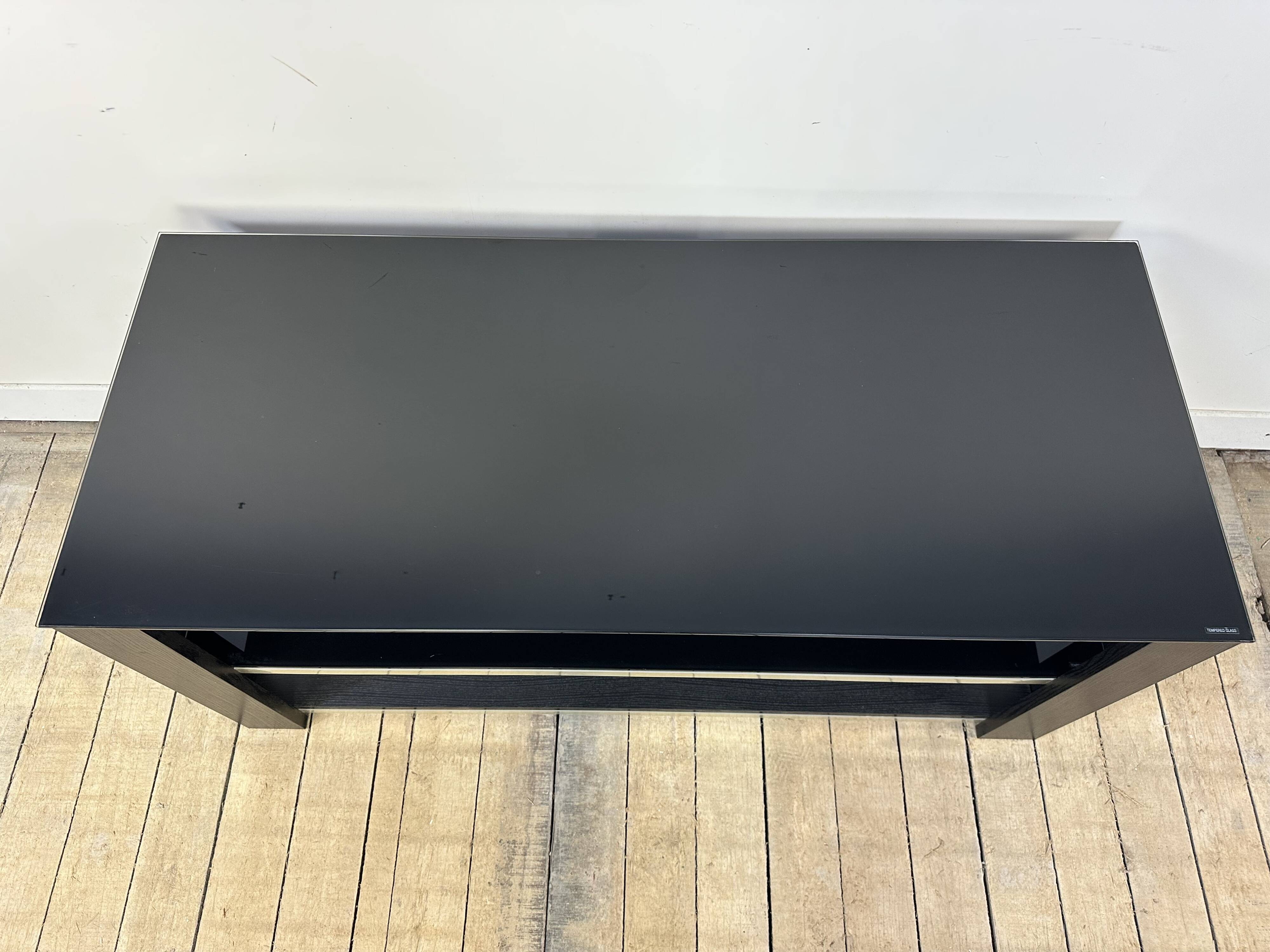 Tv hi-fi unit in black melamine and brushed aluminium, vintage 80s.