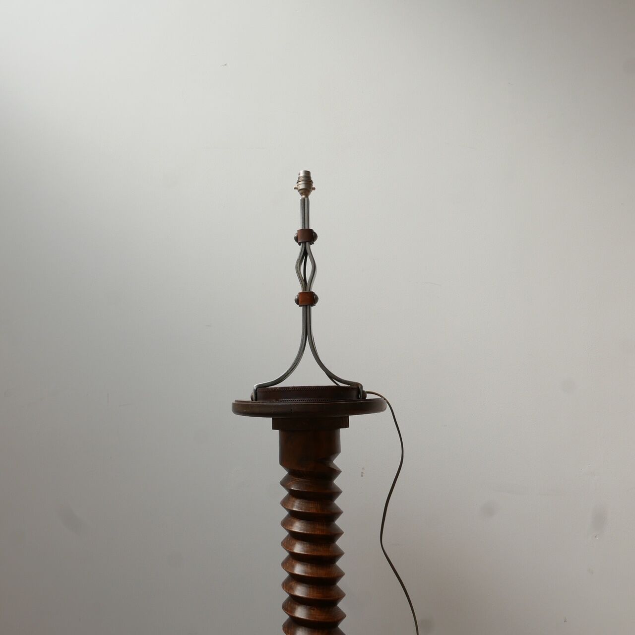 Mid-Century Leather and Iron Table Lamp by Jean-Pierre Ryckaert
