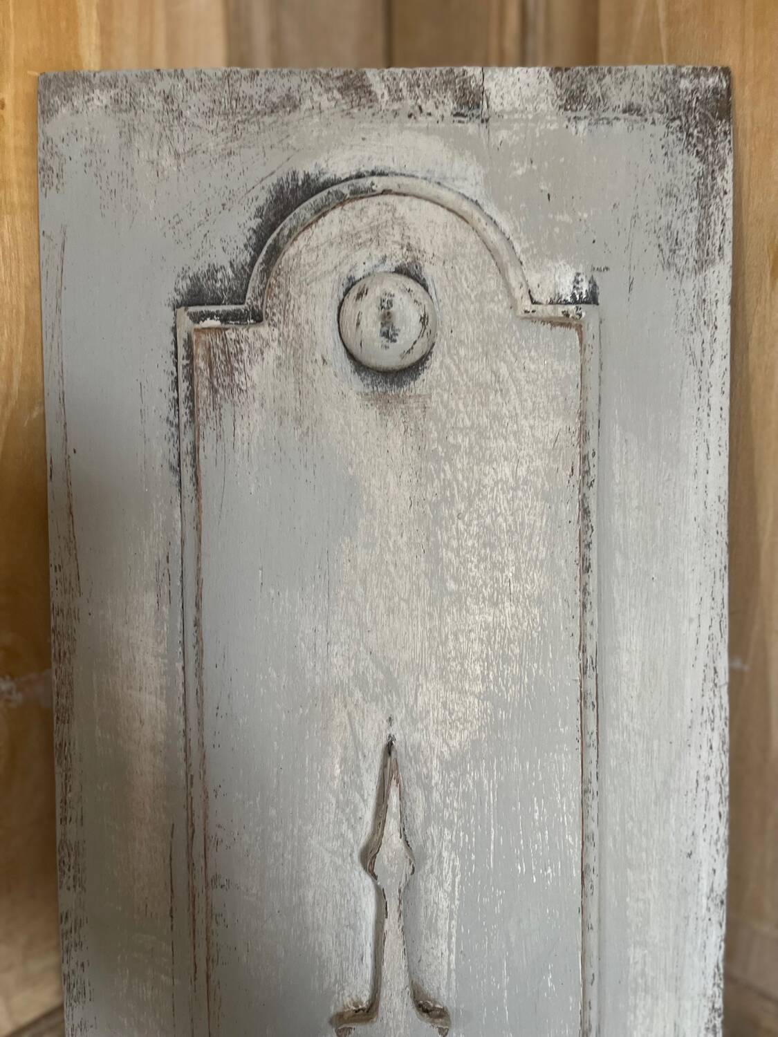Old-fashioned patinated wooden pediment