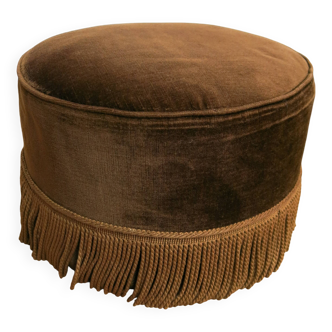 Brown Velvet Fringed Pouf
