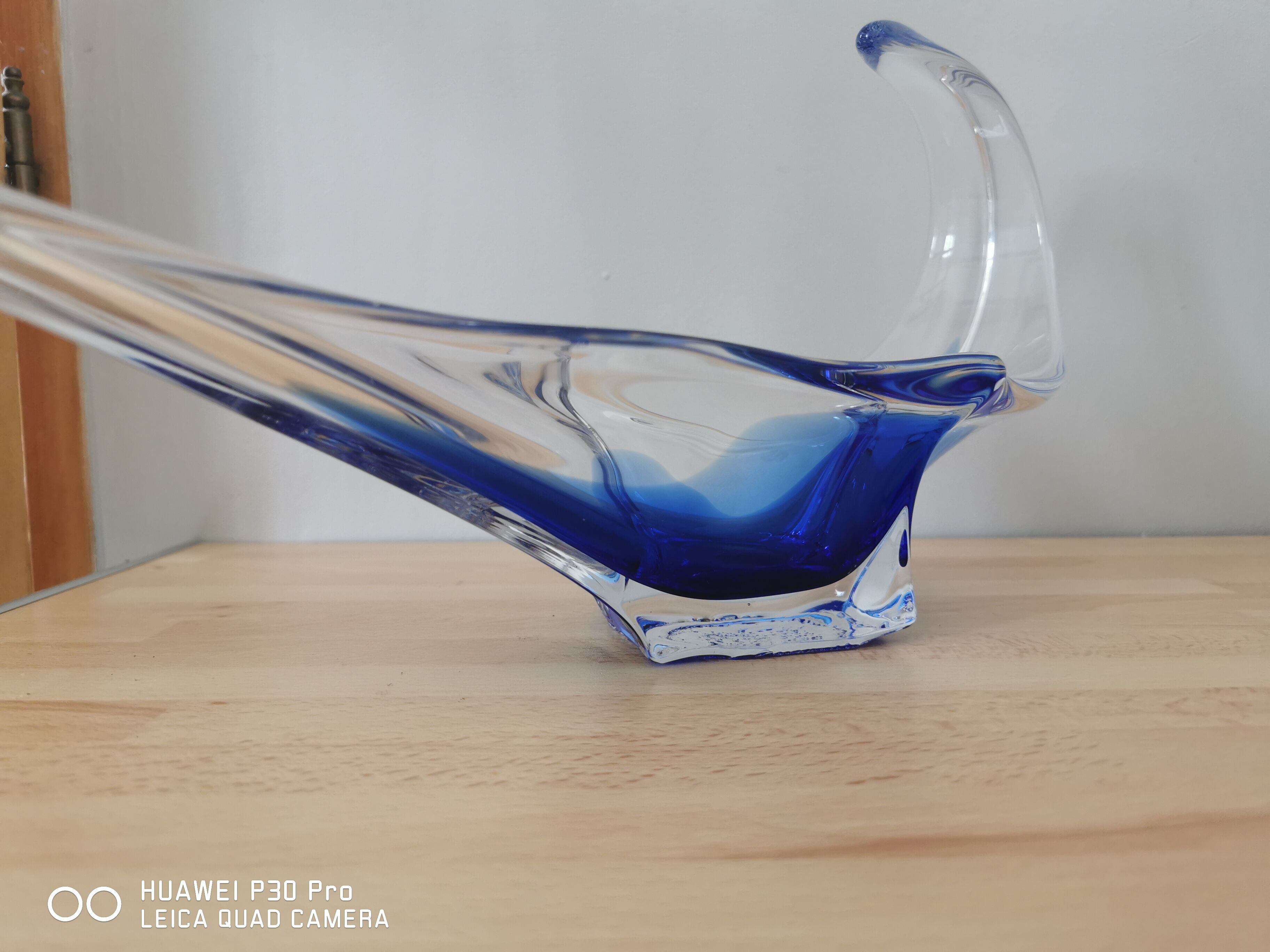 Half crystal blown with cane trinket bowl