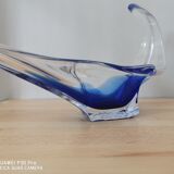 Half crystal blown with cane trinket bowl