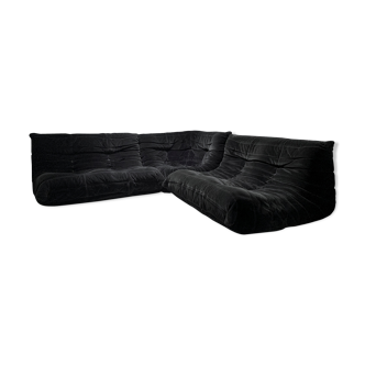 Togo black velvet cotelé by Michel Ducaroy for Ligne Roset