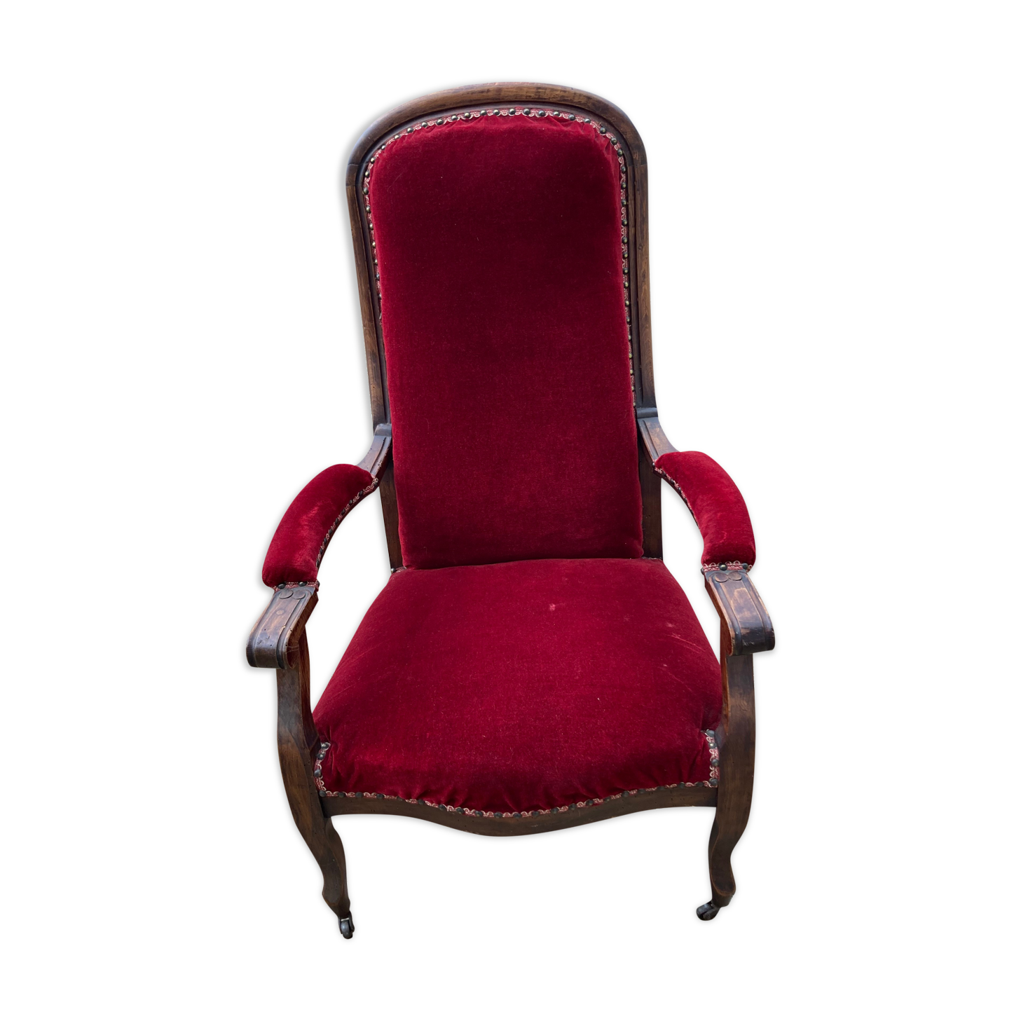 Red velvet voltaire armchair