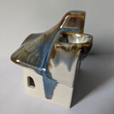 Blue and brown house-shaped photophore of Sandstone Cloud - H: 10cm