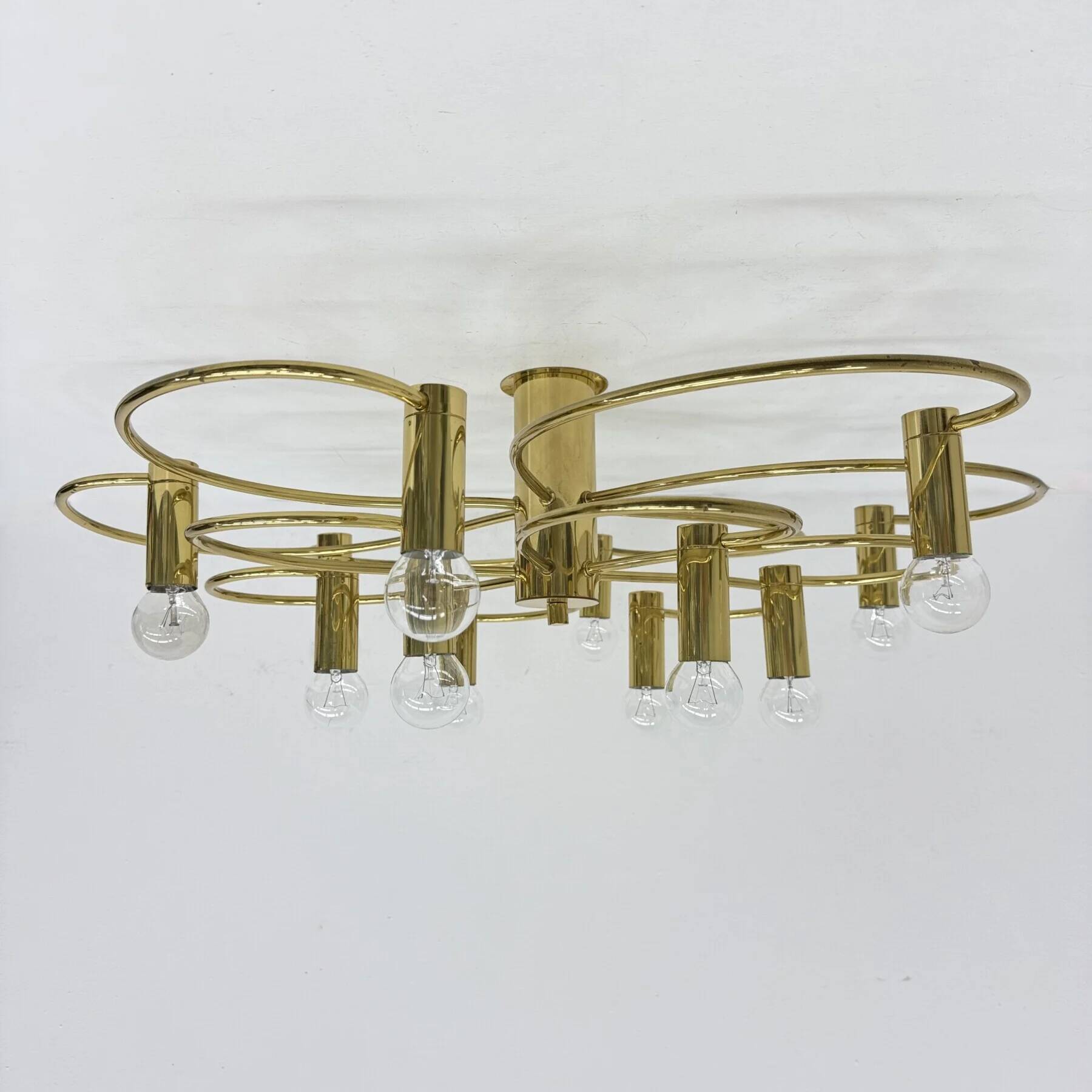 Leola sculptural brass 12-light ceiling or wall flush mount, 1970s