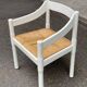 Brutalist Scandinavian armchair in solid wood, painted in white straw, 1950.
