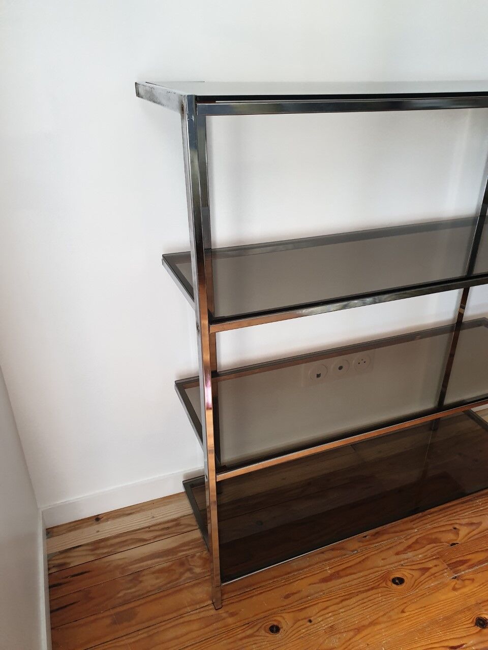 Chrome shelves and smoked glass 70s