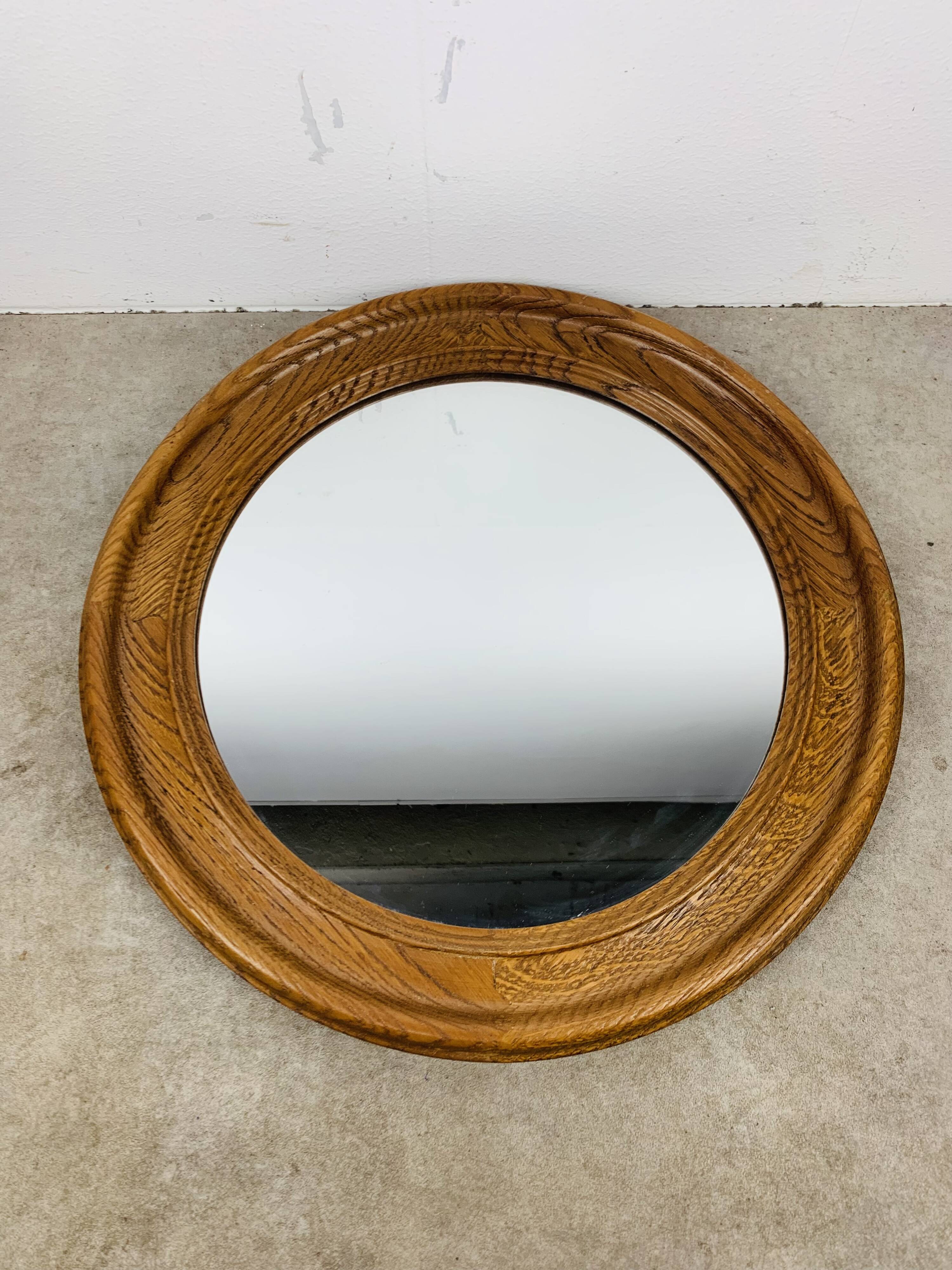 Round mirror with oak frame, vintage