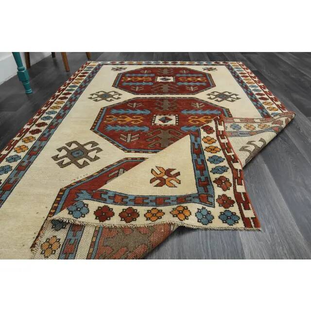 1970s Vintage Turkish Oushak Handmade Wool Cotton Beige Area Rug 158x326