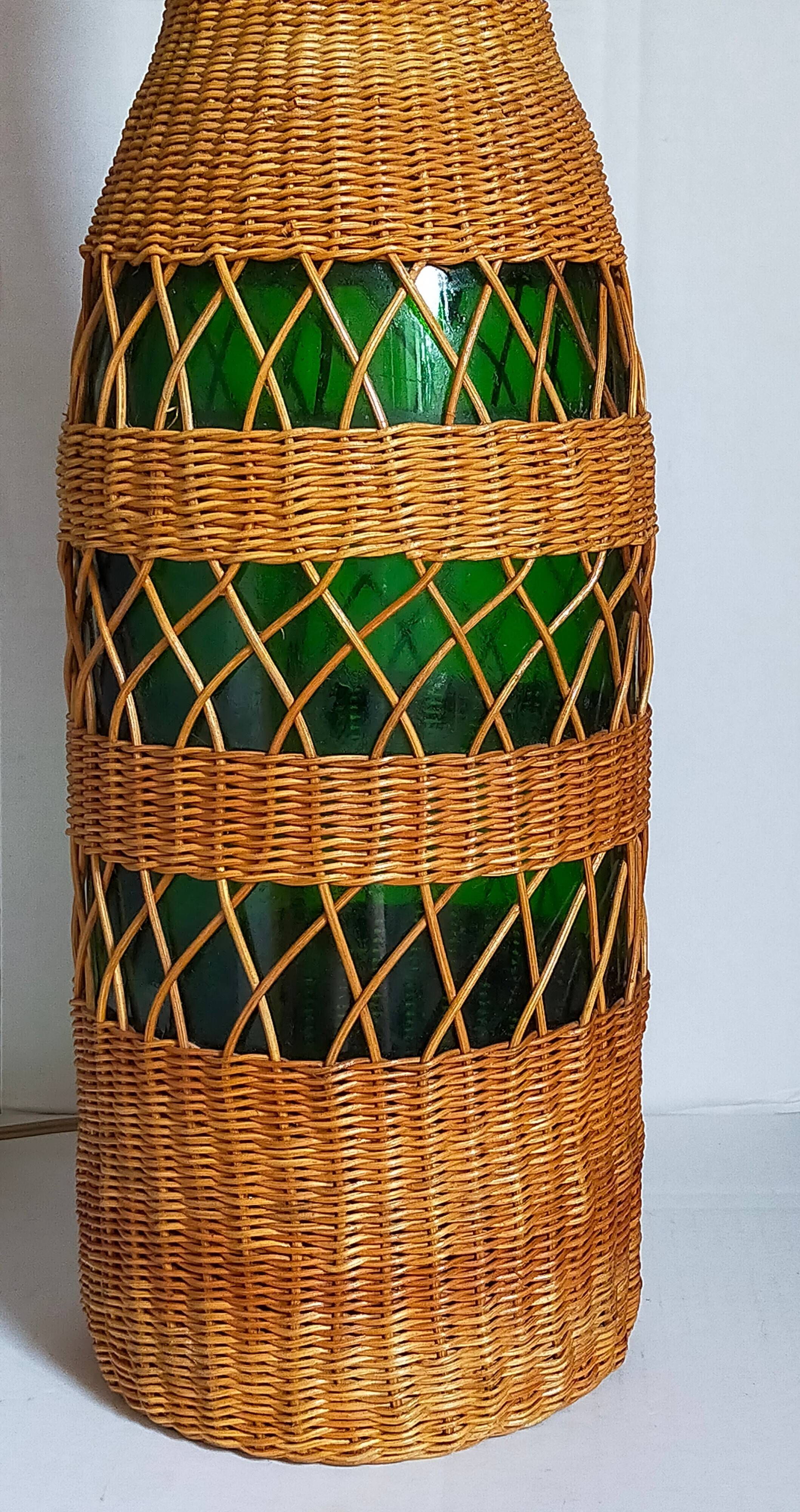 XL bottle lamp foot dressed in rattan 50s