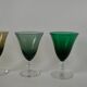 Set of 4 colored wine glasses with worked legs from the 50s