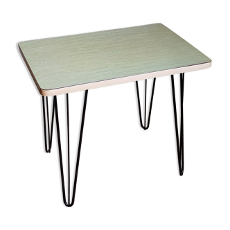 Side table with metal pin legs, formica top, 1950s