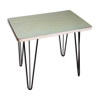 Side table legs metal pins above formica 50s