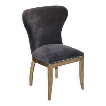 Chaise de Bureau ou de Salle à Manger Vintage en Velours Bleu Marine avec Clous de Halo
