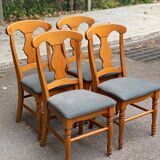 4 chaises landaises à crosses bois massif et tissu gris