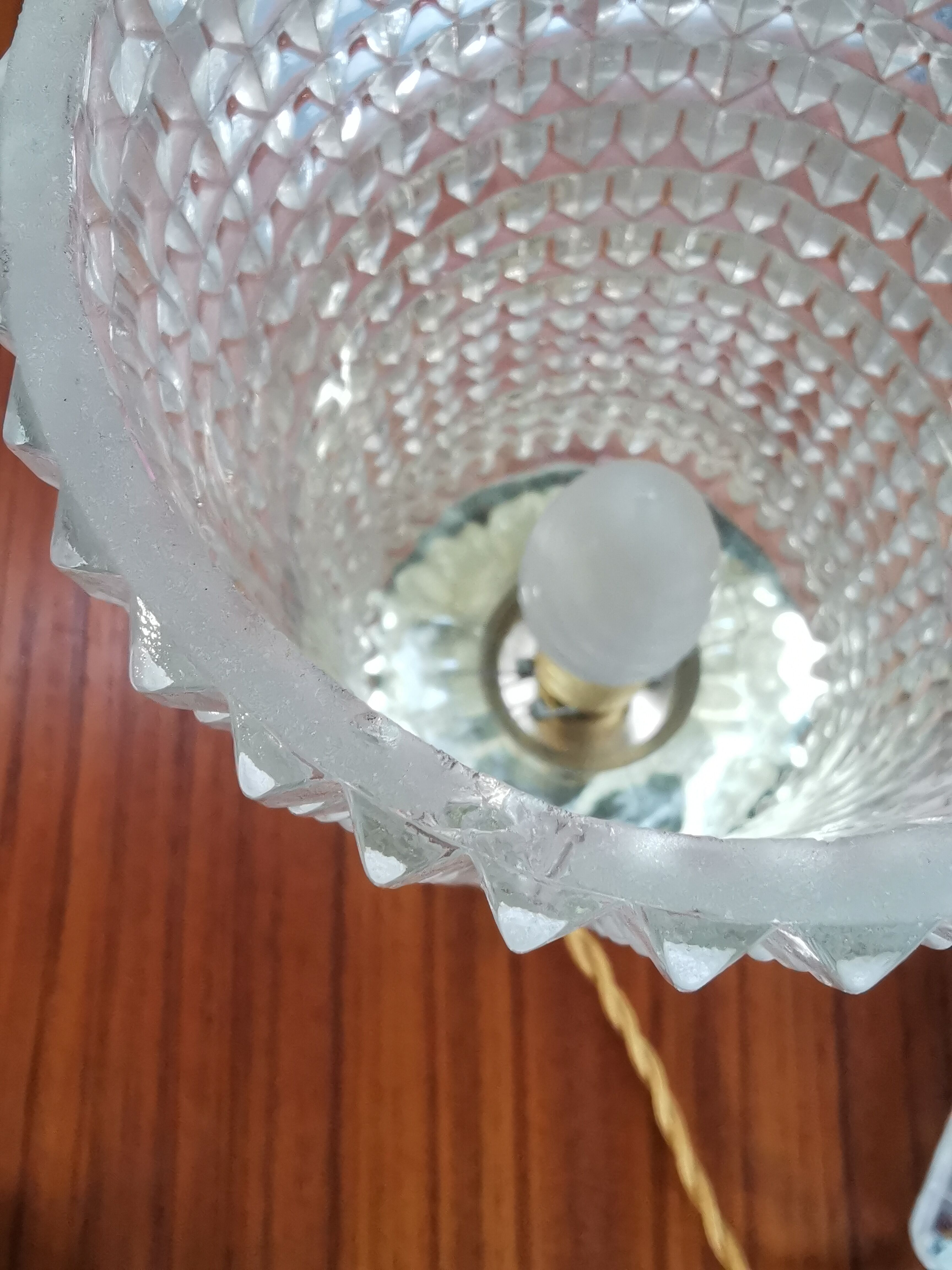 Table lamp with pressed glass globe