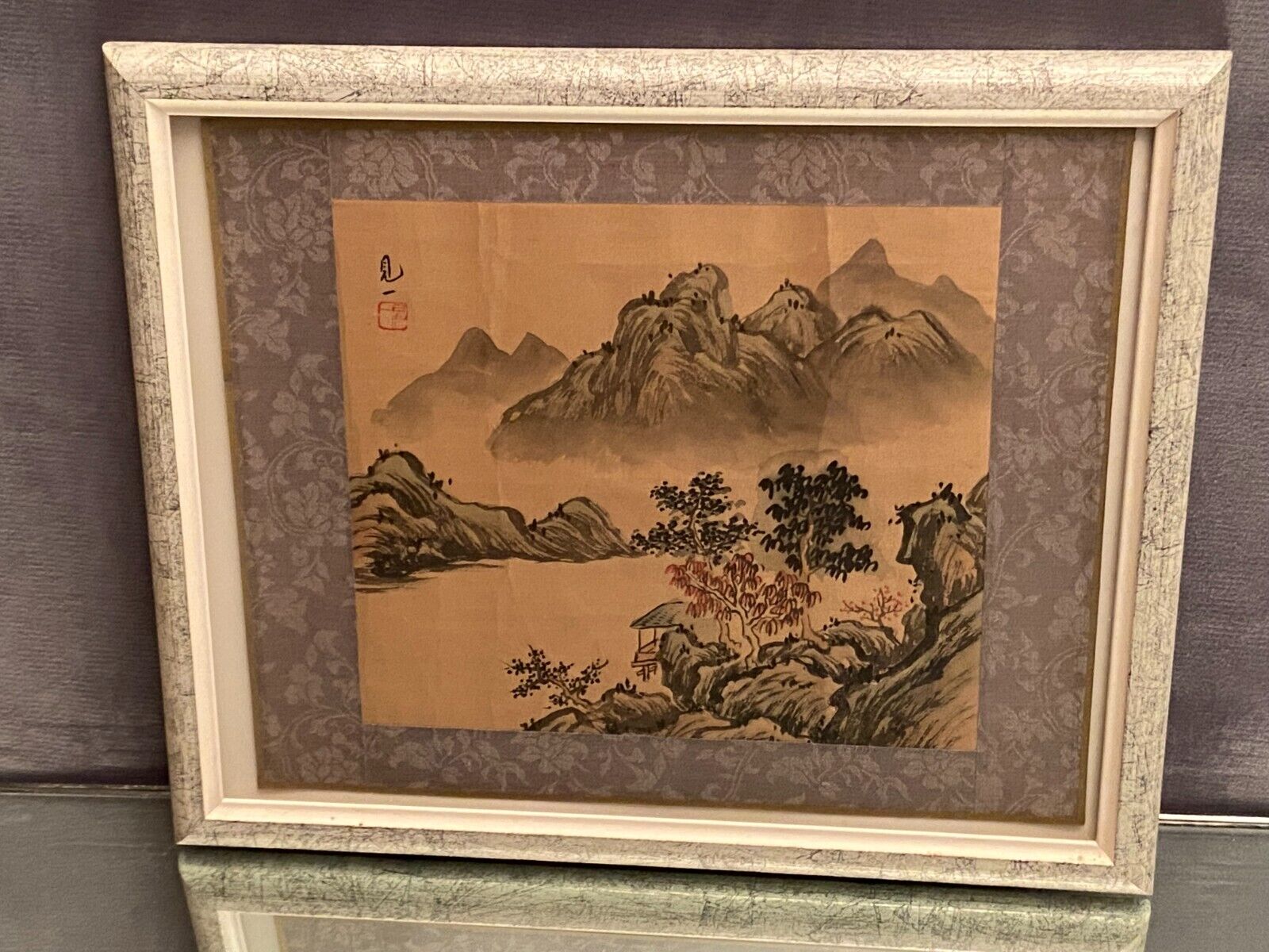 India ink drawing with red markings depicting a mountain landscape