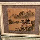 India ink drawing with red markings depicting a mountain landscape