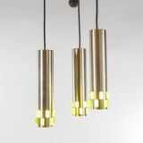 Ceiling lamp with 3 branches aluminum and glass 60s