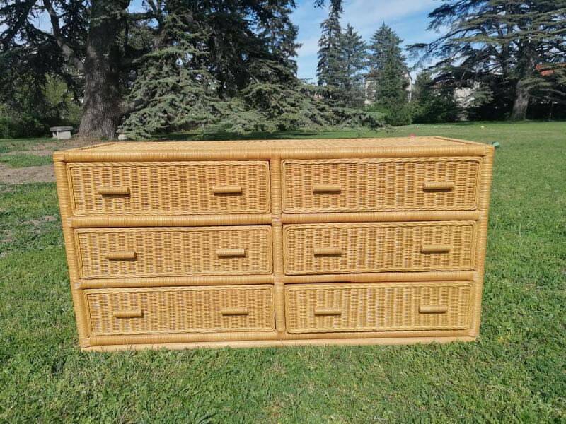 Rattan bamboo chest of drawers 1970 vintage