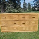 Rattan bamboo chest of drawers 1970 vintage