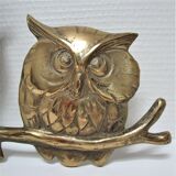 Three owls on a massive brass branch vintage wall decoration