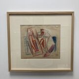 Alfred Gaspart (1900-1993), Cubist still life, pencil and oil pastel drawing framed