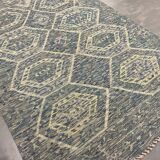 Geometric Kilim Rug, Bule Beige Contemporary Wool Carpet 195 x 128 cm
