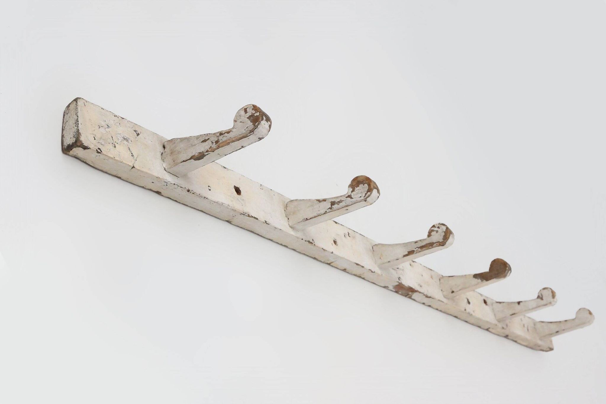 Industrial White Wall Mounted Coat Rack in Wood, Belgium, 1920s